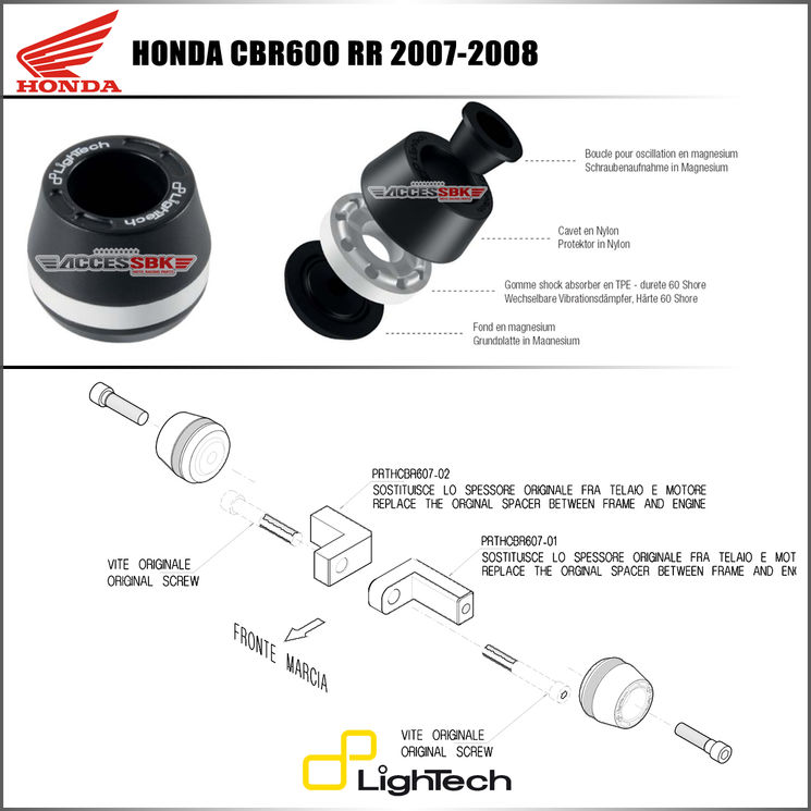 Tampons protection de cadre - Honda CBR600RR 2009-2013 - LIGHTECH