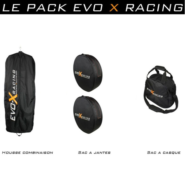 Pack housse combinaison, sacs jantes et casque Evo X Racing