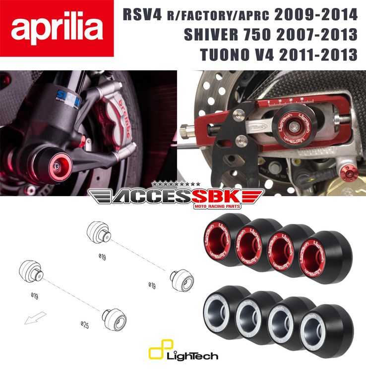 Kit tampons de protection axes de roues - APRILIA RSV4 - SHIVER - TUONO V4 - avant + arrière - LIGHTECH -