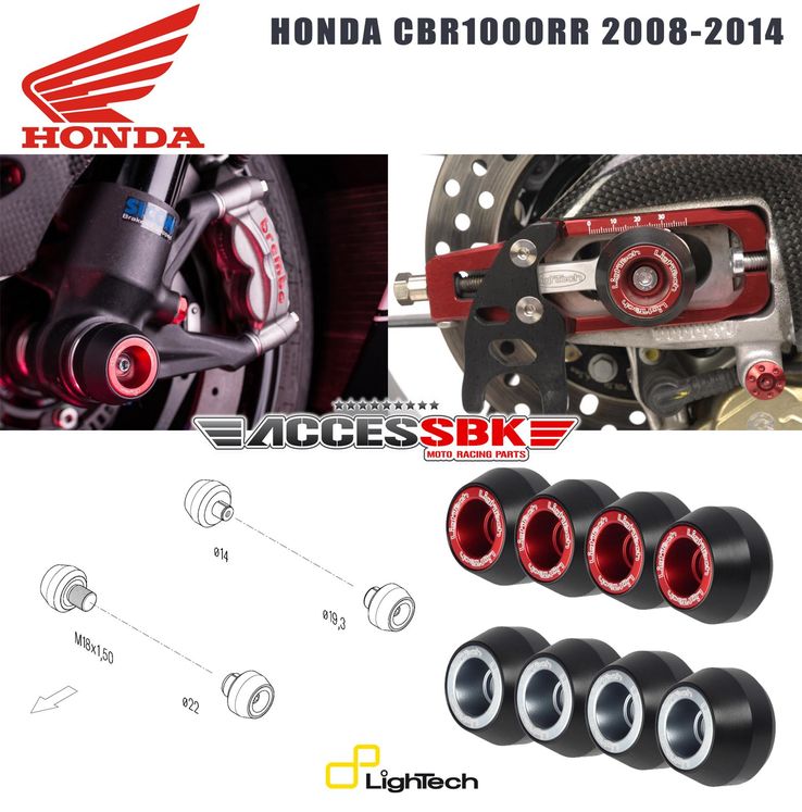 Kit tampons de protection axes de roues - HONDA CBR1000RR 2008-2016 - avant + arrière - LIGHTECH -