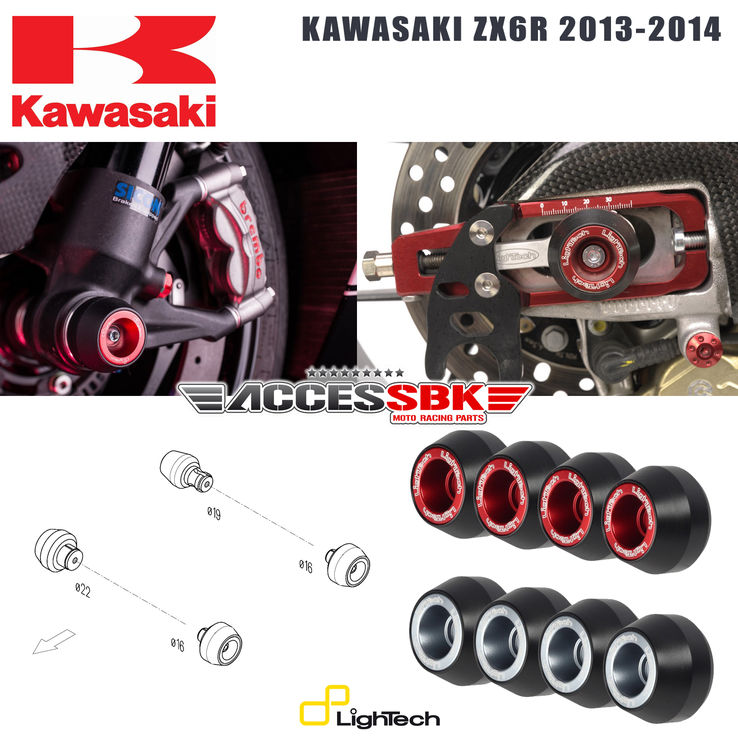 Kit tampons de protection axes de roues - KAWASAKI ZX6R 2013-2014 - avant + arrière - LIGHTECH -