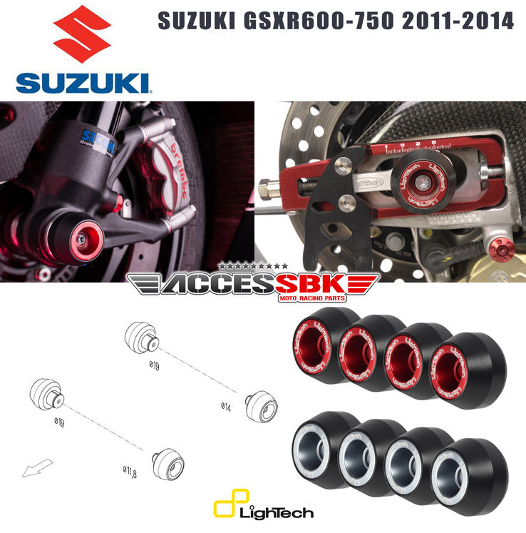 Kit tampons de protection axes de roues - SUZUKI GSXR600-750 2011-2014 - avant + arrière - LIGHTECH -