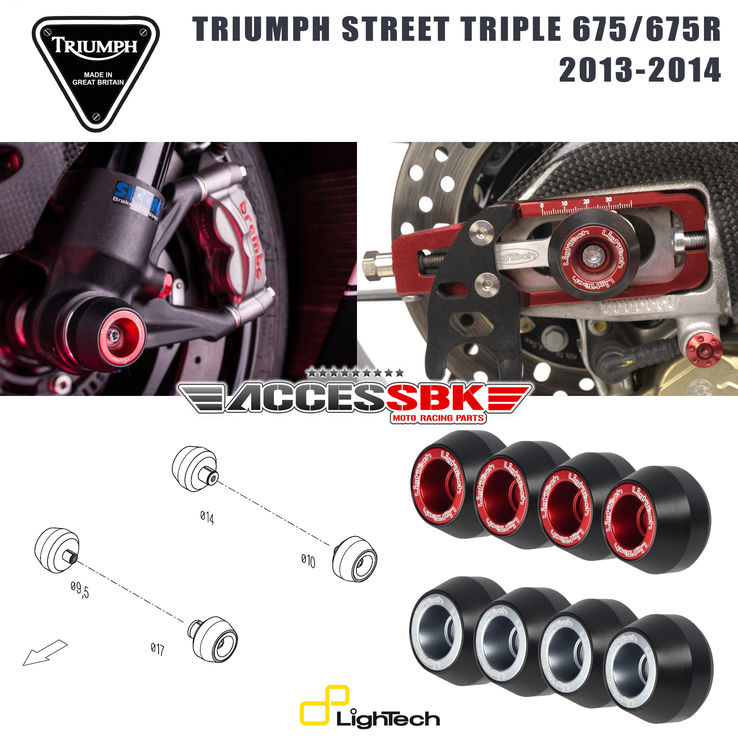 Kit tampons de protection axes de roues - TRIUMPH STREET TRIPLE 675 2013-2014 - avant + arrière - LIGHTECH -