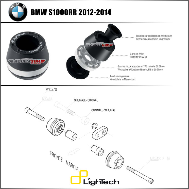 Tampons protection de cadre - BMW S1000RR 2012-2014 - LIGHTECH