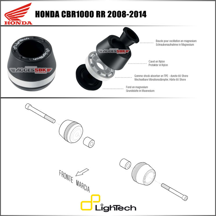 Tampons protection de cadre - Honda CBR1000RR 2008-2016 - LIGHTECH