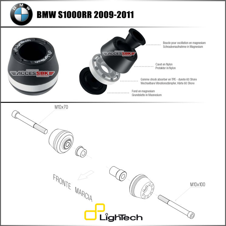 Tampons protection de cadre - BMW S1000RR 2009-2011 - LIGHTECH
