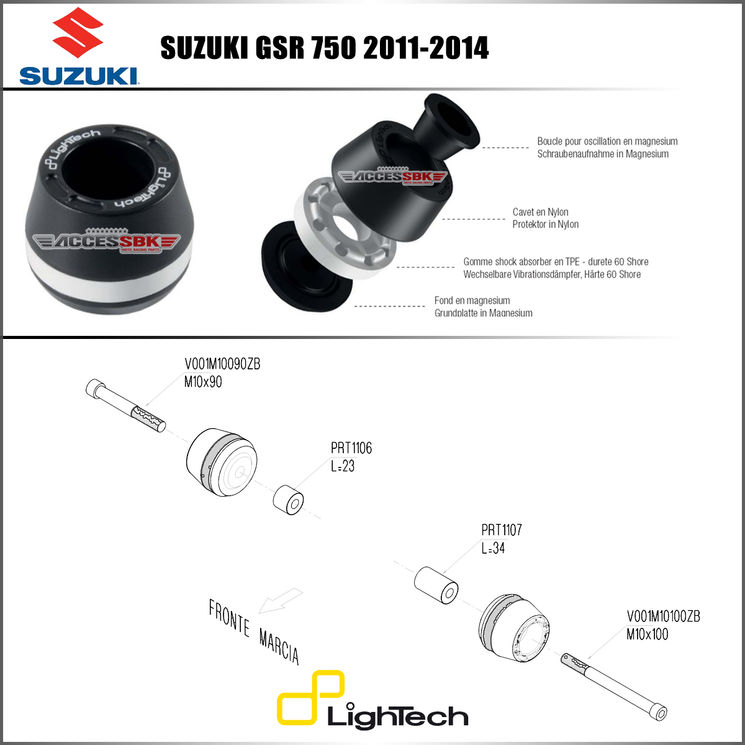 Tampons protection de cadre - Suzuki GSR750 2011-2016 - LIGHTECH