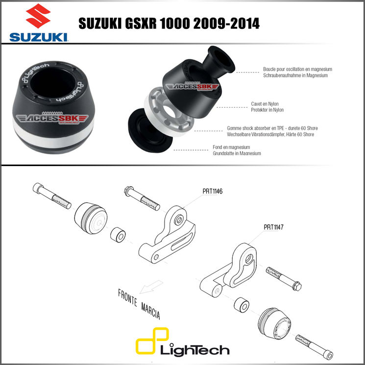 Tampons protection de cadre - Suzuki GSXR1000 2009-2016 - LIGHTECH