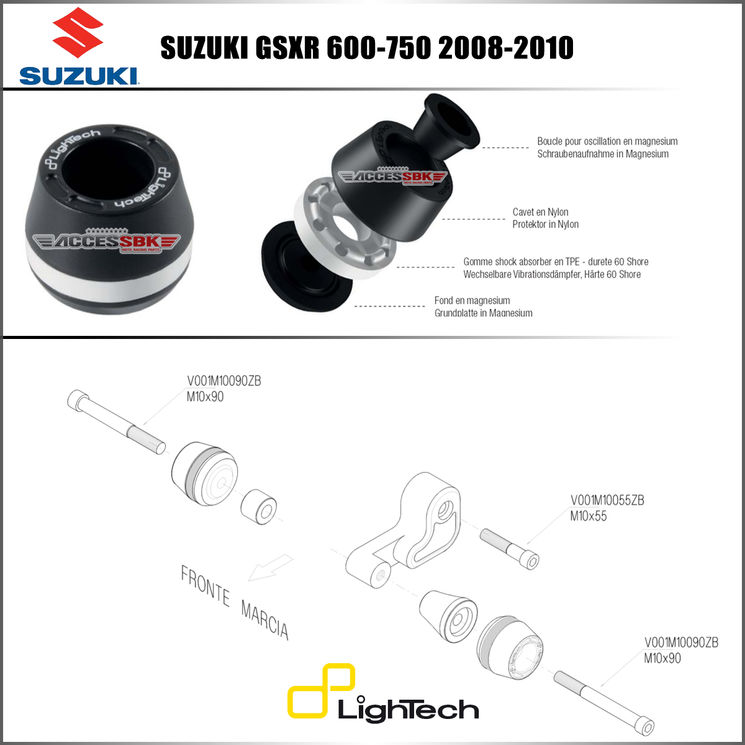 Tampons protection de cadre - Suzuki GSXR600-750 2008-2010 - LIGHTECH