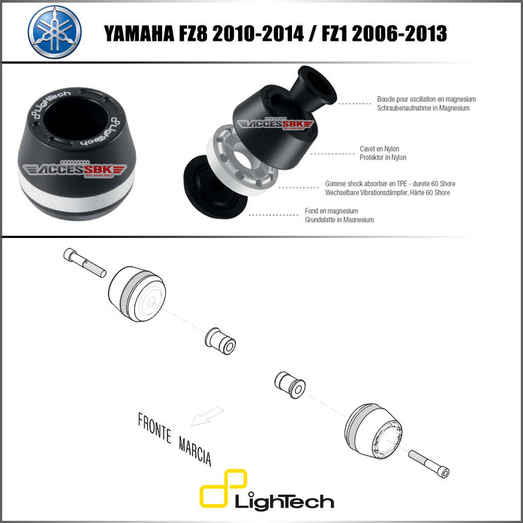 Tampons protection de cadre - Yamaha FZ8 2010-2015  - LIGHTECH