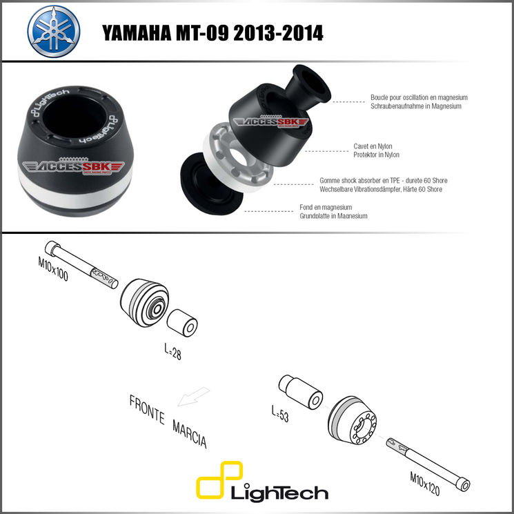 Tampons protection de cadre - Yamaha MT-09 2013-2016  - LIGHTECH