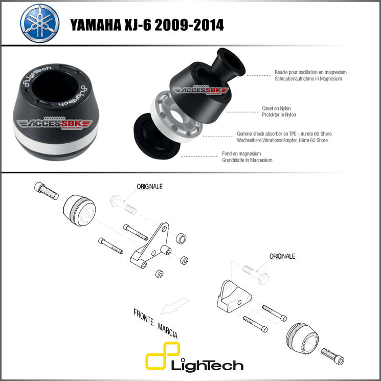 Tampons protection de cadre - Yamaha XJ6 2009-2015  - LIGHTECH