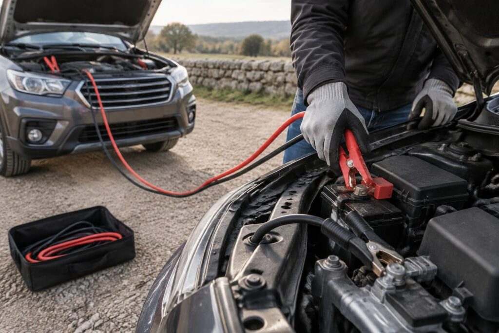 découvrez comment choisir des câbles et pinces de démarrage adaptés à votre voiture et les utiliser en toute sécurité pour dépanner une batterie.